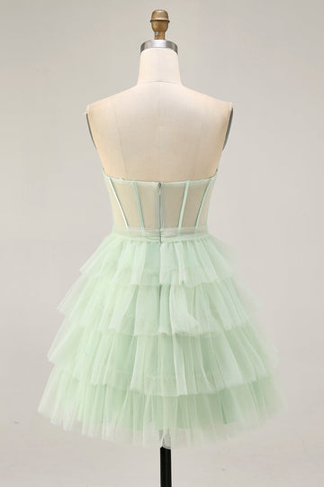 Robe courte corset de retour sans bretelles vert clair